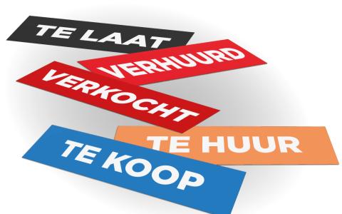 Bordjes met Te Huur Te Koop Te Laat en Verkocht