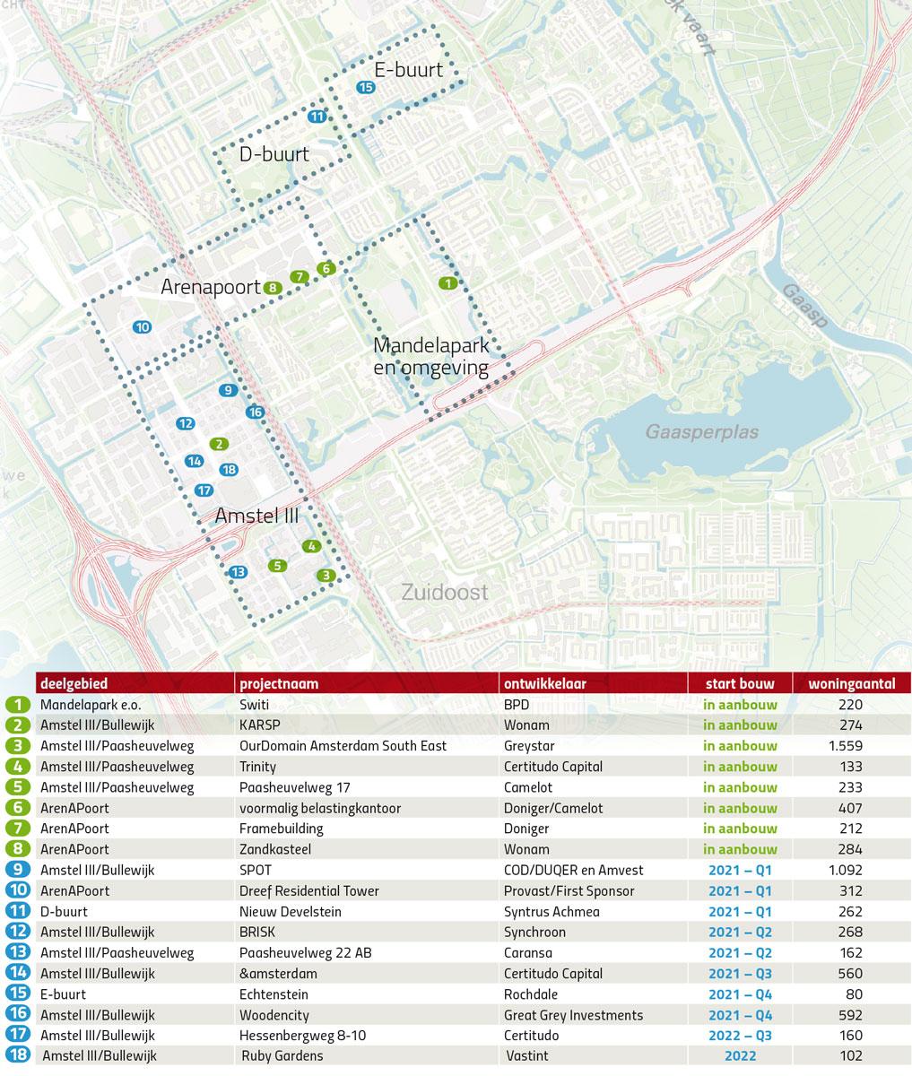 Zuidoost projectenoverzicht Projectenoverzicht uit 2021. Klik op illustratie voor vergroting