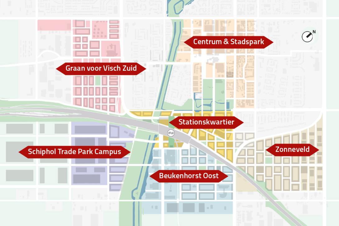 Stationsgebied Hoofddorp in zes deelgebieden