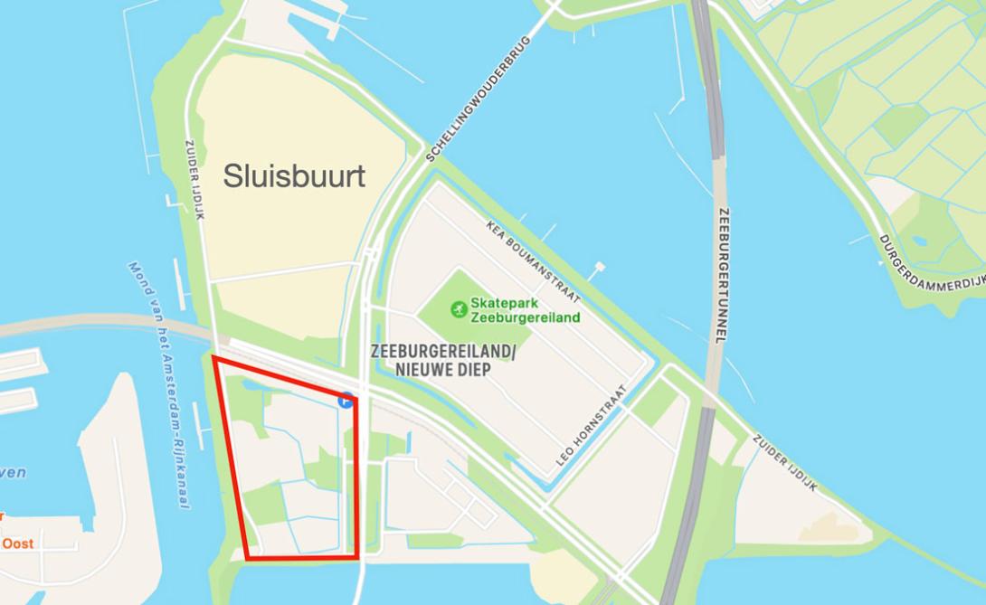 Baaibuurt ingetekent op kaart Zeeburgereiland